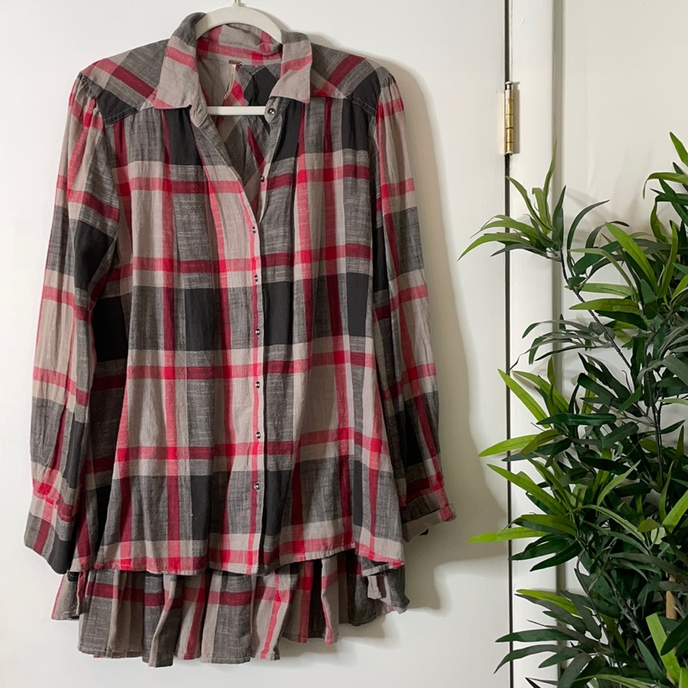 Free people plaid frilly flannel